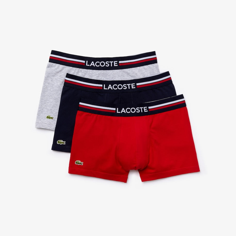 Calzoncillos boxer Lacoste 5H3386 pack x 3 unidades Pack gris jaspeado azul marino y rojo