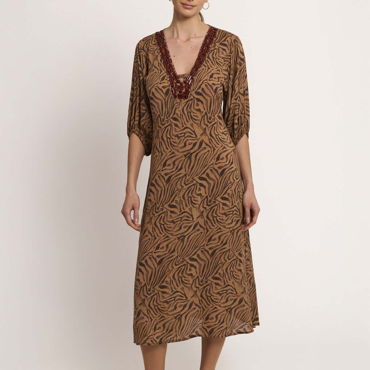 Vestido bluson Selmark BN798 Marrón
